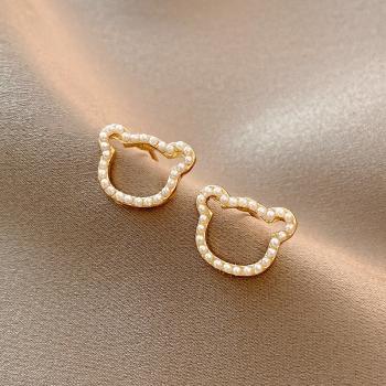 360Home Silber pin Perle luftige Vintage Ohrringe A086 gold